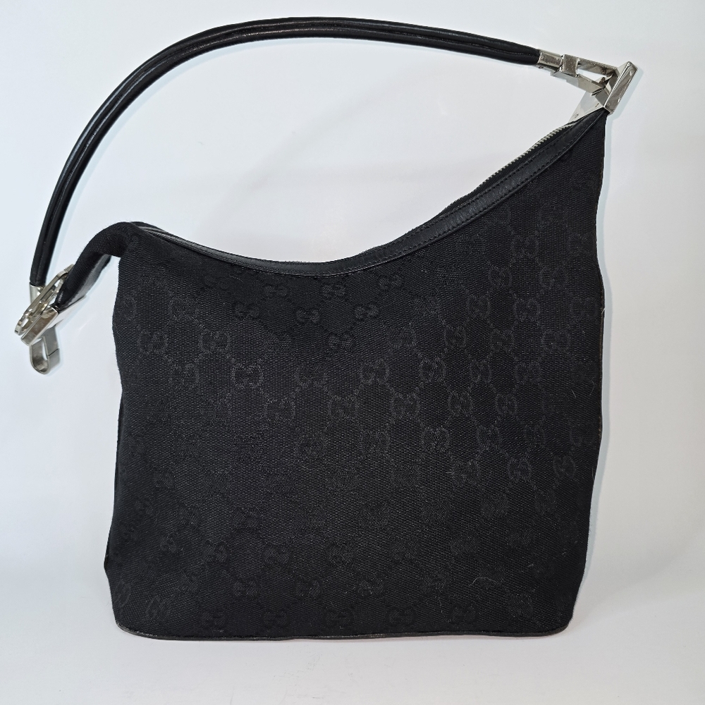 Gucci GG Canvas Hobo Black with Silver Hardware